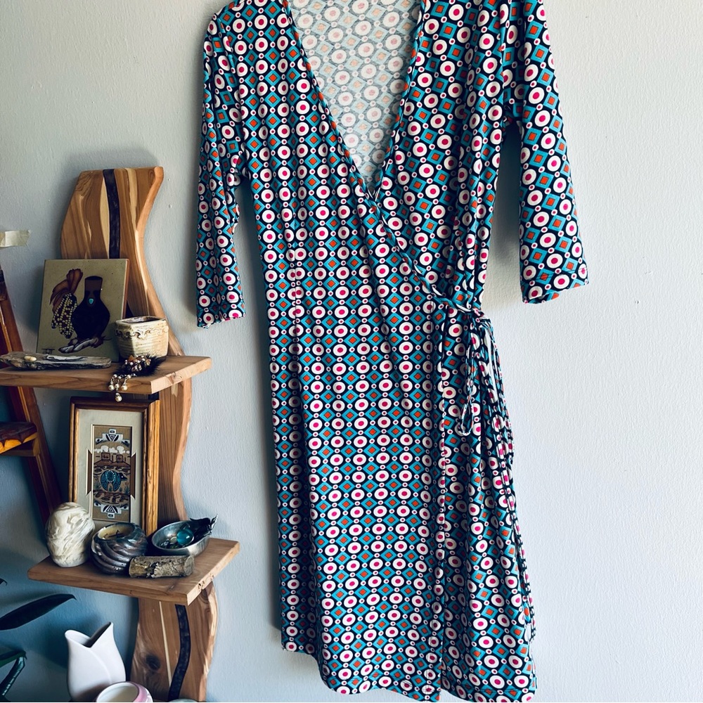 41 Hawthorne Womens Size Medium Wrap Dress Multicolor Geometric Print 3/4 Sleeve